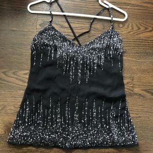 Beaded black chiffon tank